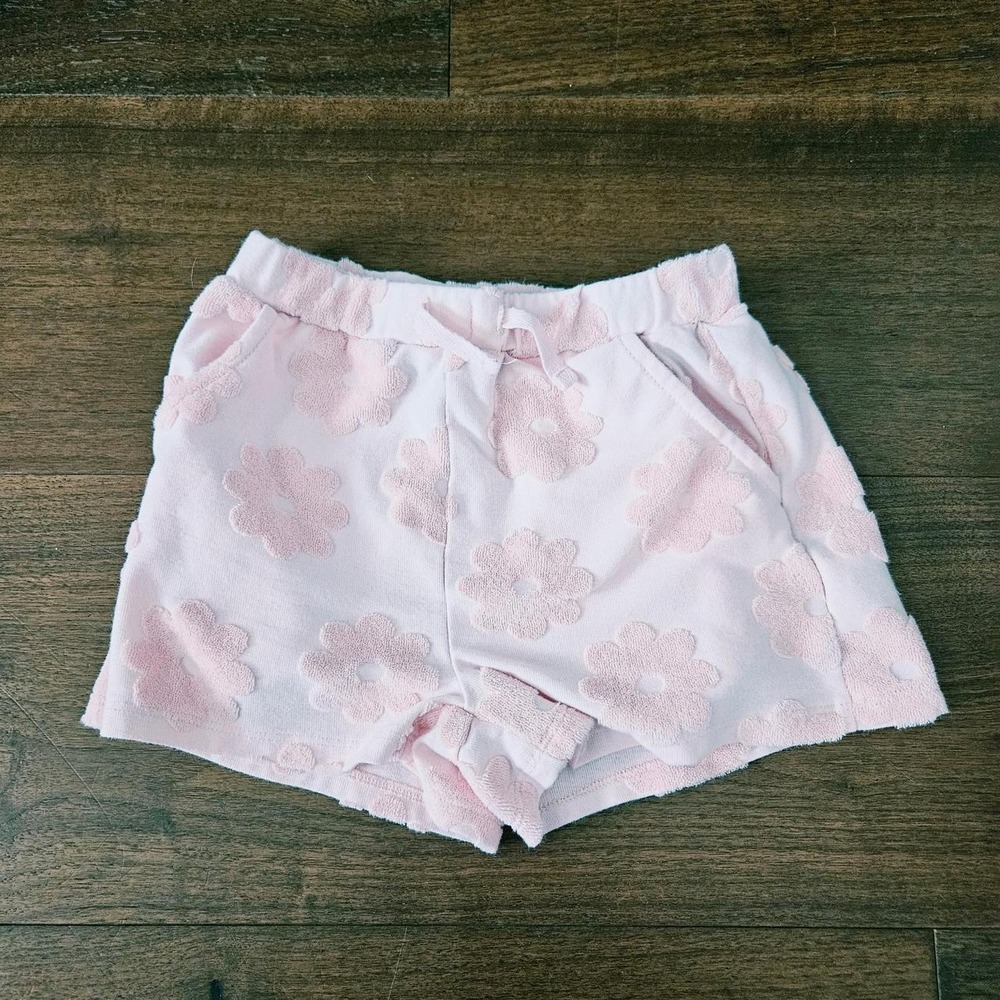 Kate Mack Girl's Size 3T Pink Flowers Terry Elastic Waist Shorts boutique brand